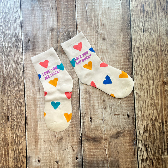 Love you, me duck! cream socks