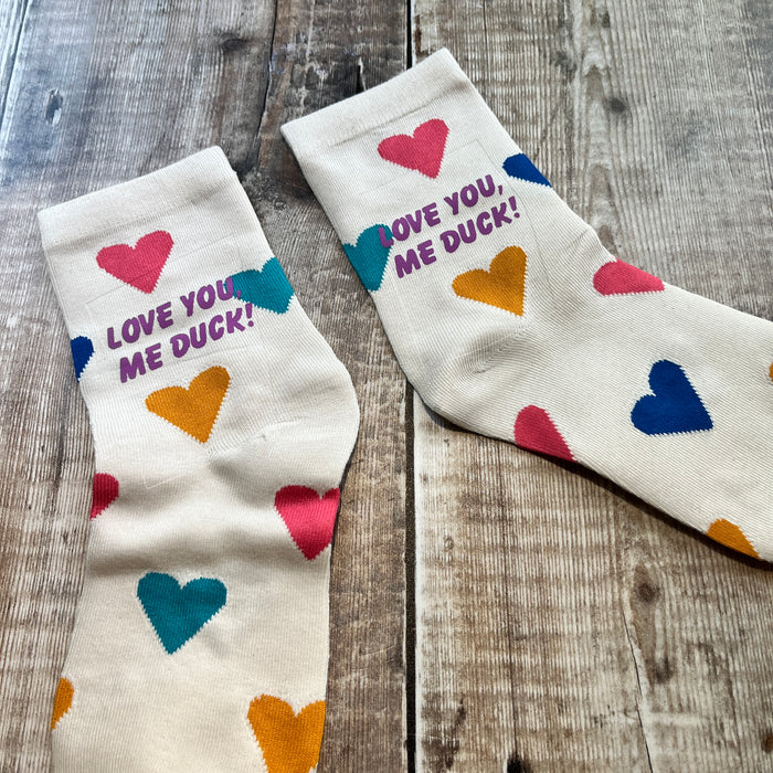 Love you, me duck! cream socks