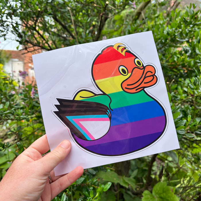 Pride flag duck shaped LGBTQIA+ window sticker